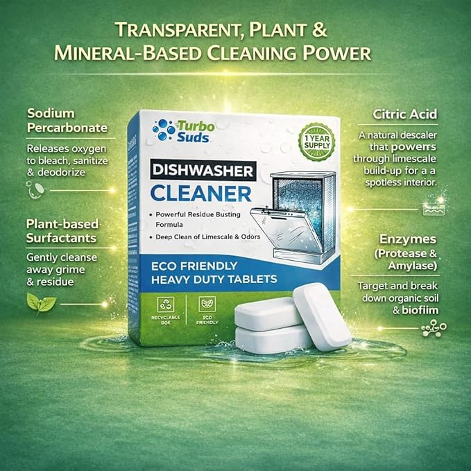 Dishwasher Cleaner and Deodorizer XL Tablets – Heavy-Duty Descaler & Odor Remover for Hard Water, Removes Spots & Residue, Enhance Drying & Shine, 12 Pack (1 Year Supply)