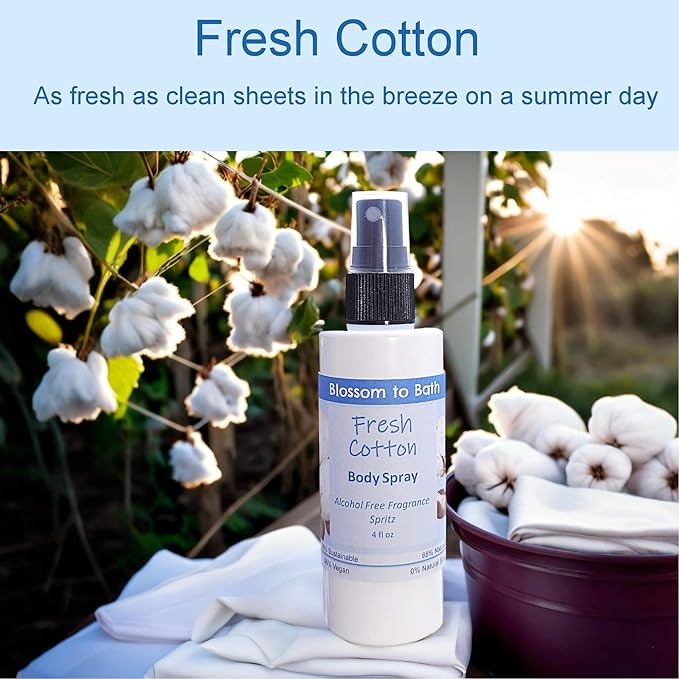 Blossom to Bath Fresh Cotton Body Spray (4 Ounce) - Phthalate Free Fragrance - Energizes Skin with a Clean Cotton Scent