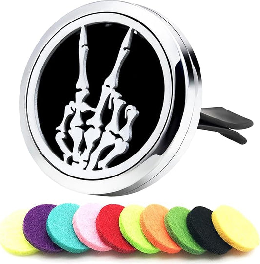 AZNECK Car Diffuser Vent Clips Aromatherapy Essential Oil Car Diffuser Vent Clip Air Freshener 10 Felt Pads Skull Gesture Car Accessories for Women Gifts