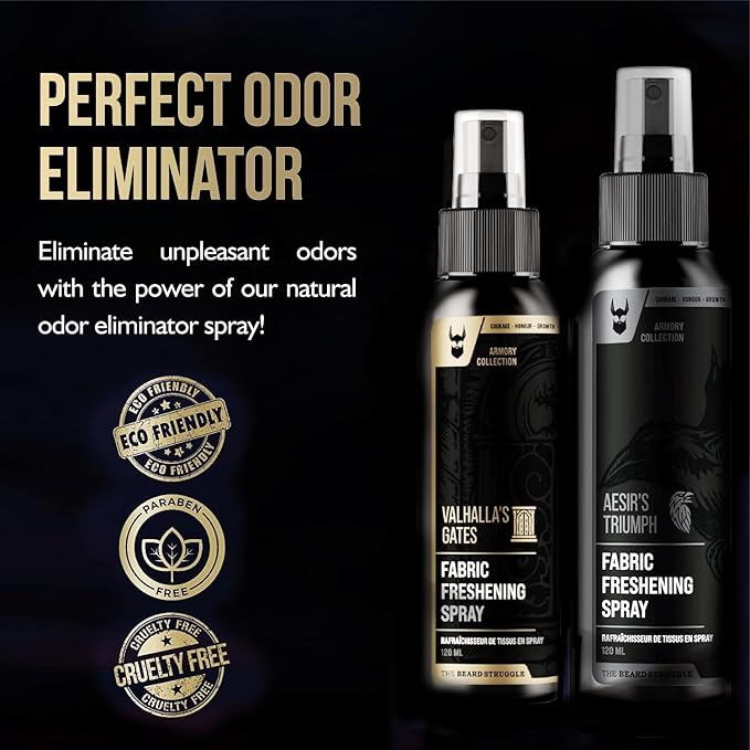 Fabric Freshener Spray by The Beard Struggle - Linen Spray Freshener for Cloths, Bed & Room Air Freshener - Odor Eliminator with Luxury Fragrance - Viking Storm, Silver Collection (120ml)