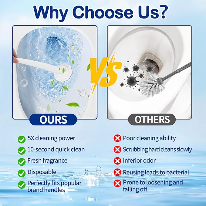 80 Count Disposable Toilet Wand Refills for Clorox Toilet Wand, Compatible with Most Toilet Wand Refill System, 5X Cleaning Power Scrubber Refill,360° Efficient Cleaning, No Falling Apart