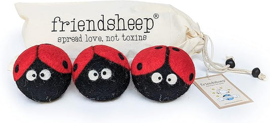 Friendsheep Wool Dryer Balls, Organic Reusable Fabric Softener Alternative for Laundry, Handmade, Fair Trade, Hypoallergenic, Eco-Friendly, Plastic-Free (3 Pack XL ??Ladybug)