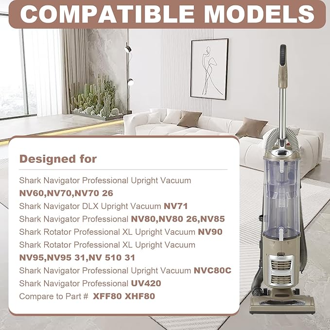 Vacuum Filters Replacement for Shark NV60 NV70 NV70 26 NV71 NV80 NVC80C NV80 26 NV90 NV95 UV420 NV90 26 Navigator Professional Upright Vacuum,1 HEPA Filter, 2 Foam & 2 Faux Felt Filters # XFF80 XHF80