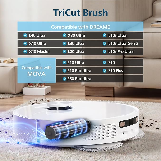 TriCut Brush for MOVA P10 Pro Ultra, E40 Ultra, P50 Pro Ultra, for Dreame L40 Ultra, X40 Ultra/Master, D10 Plus Gen 2, L10s Ultra/Pro Ultra, C20 Plus, L20 Ultra, L30 Ultra, X30 Ultra, D9 Max Gen 2