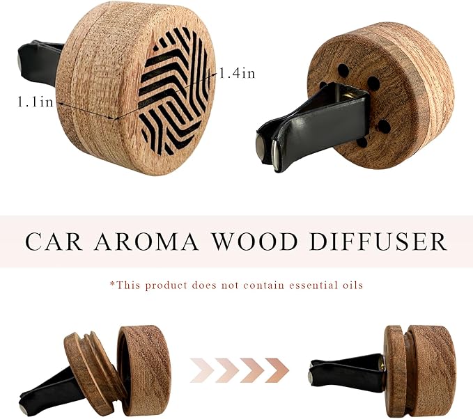 2 PCS Wood Car Essential Oil Diffuser, Wooden Aromatherapy Essential Oils Diffuser with Vent Clip, Wood Vent Clip Air Freshener for Vehicle Office Home Bedroom (Gradient Lines)