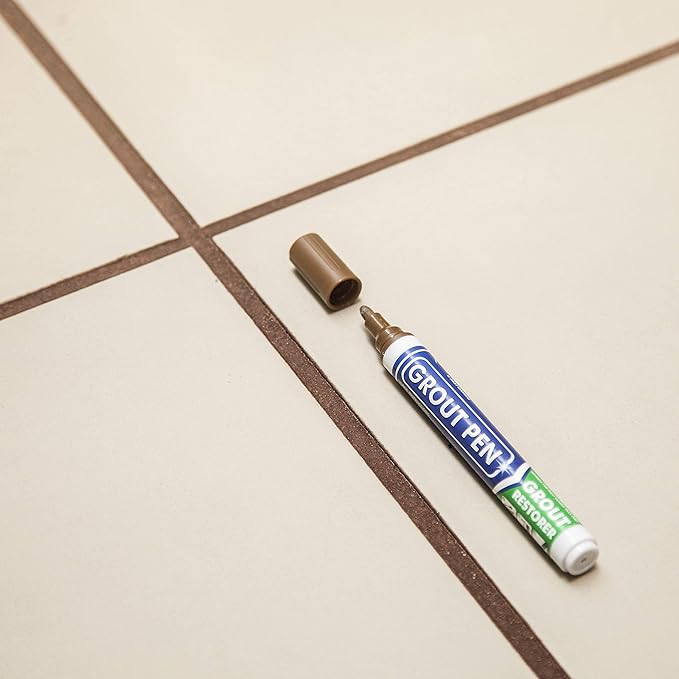 Grout Pen Tile Paint Marker: Waterproof Grout Colorant and Sealer Pen to Renew, Repair, and Refresh Tile Grout - Cleaner Coating Stain Pens - 2 Pack, 5mm Narrow Brown and 5mm Narrow White Tip