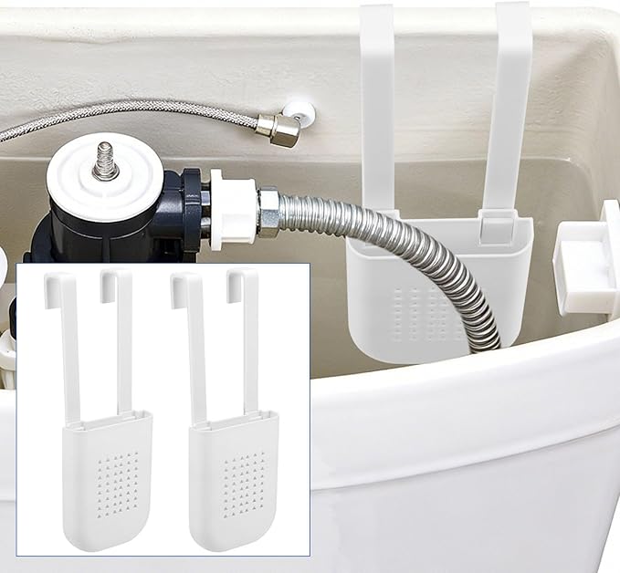 2pcs Toilet Tank Tablet Holder with Double Hooks, White Tablet Holder for Inside Tank Prevents Flapper Jams & Extends Cleaner Life for Standard Height Toilet Tanks