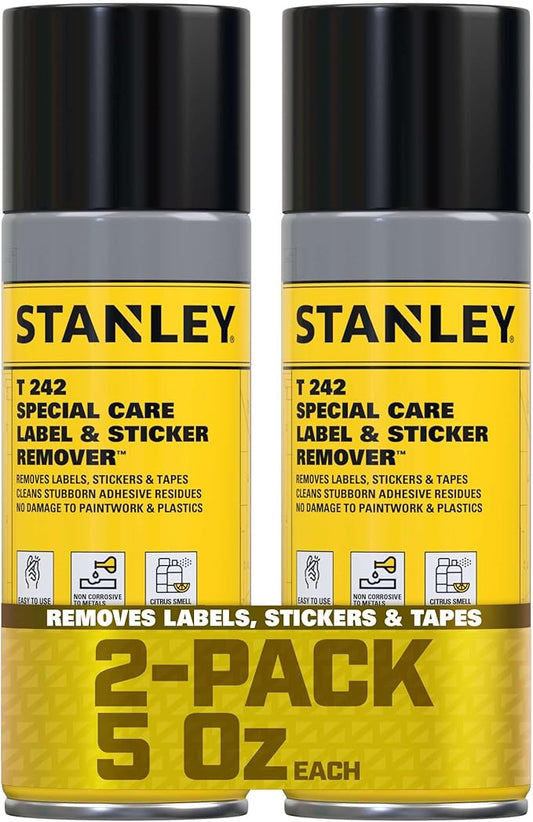 STANLEY T242 Label & Sticker Remover - Automotive-Grade Adhesive Cleaner - Safely Removes Adhesive Residue on Auto Surfaces - 5 oz - 2 Pack