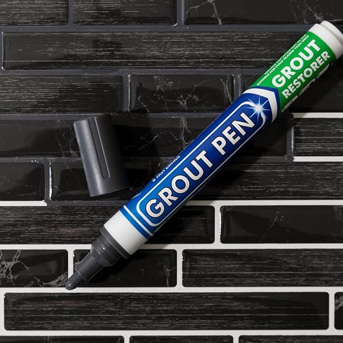 Grout Pen Tile Paint Marker: Dark Grey 1 Pack and 2 Pack with Extra Tips (Narrow, 5mm) - Waterproof Grout Colorant and Sealer Pen to Renew, Repair, and Refresh Tile Grout - Cleaner Floor Pens