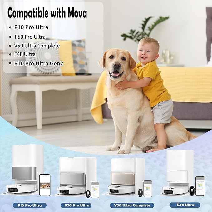 8 Pack Mop Pads for Dreame L40/X40/X50/L50/X30/L20/L40s Ultra/L10s Pro Ultra/L10s Ultra Gen2/X60 Max Ultra, for Mova V50/E40/P10/P50 Pro Ultra, Robot Vacuum Reusable Microfiber Mop Cloth Accessories