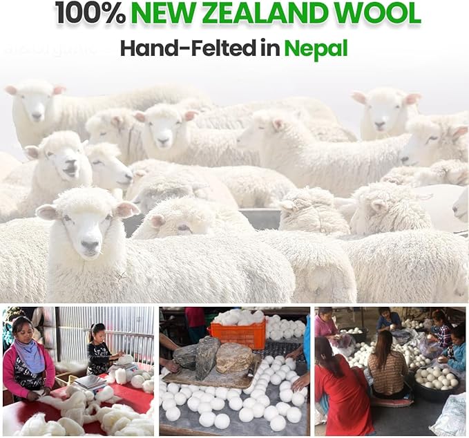 Unique Craft Wool Dryer Balls for Fewer Wrinkles - Reusable Dryer Wool Balls for Saves Drying Time, Chemical-Free Premium New Zealand Fabric Softener Balls | White (Pack of 6)