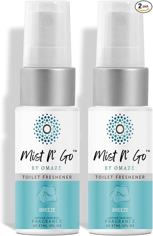 Mist N??Go by Omaze Travel Bathroom Spray for Toilet Spray Odor Eliminator - Travel Toilet Spray for Bathroom Air Freshener Spray for Bathroom Deodorizer - Breeze Travel Size (1oz x2)