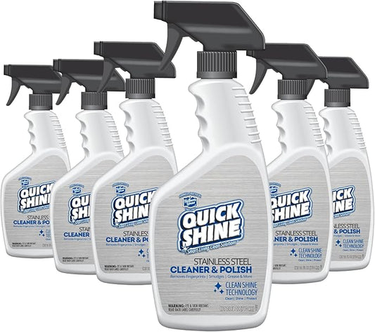 Quick Shine Stainless Steel Cleaner and Polish 24oz, 6Pk | Removes Grime & Leaves a Streak-Free Shine | Non-abrasive pH Neutral Formula | For Stainless Steel Appliances and Furnishings