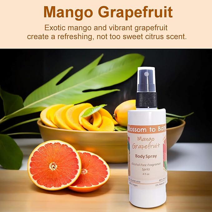 Blossom to Bath Mango Grapefruit Body Spray (4 Ounce) - Natural Fragrance - Energizes Skin with a Fresh Tropical Scent