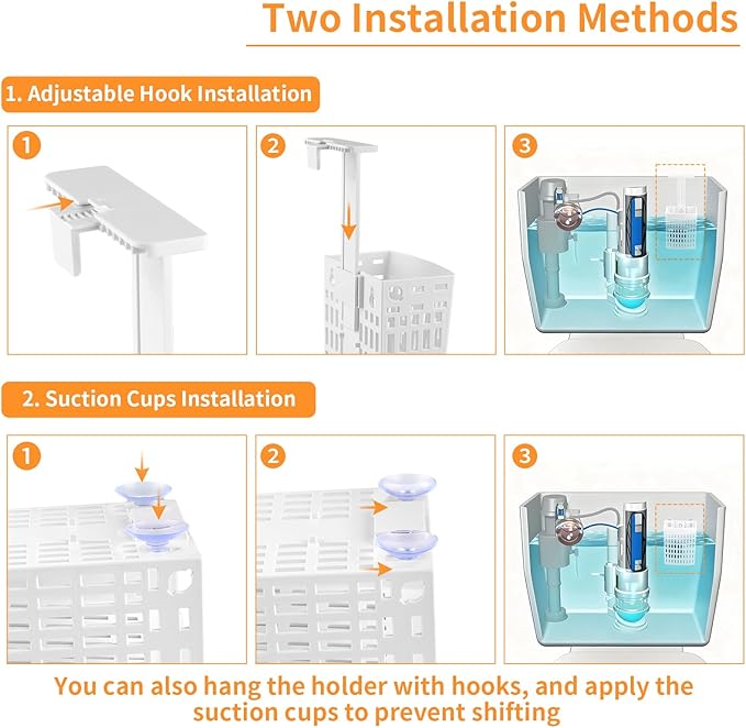 2 Pcs Toilet Tank Cleaner Caddy with Adjustable Hook, Toilet Cleaning Tablet Holder, Toilet Tank Carrier for Blue Tablets & Bleach Pods