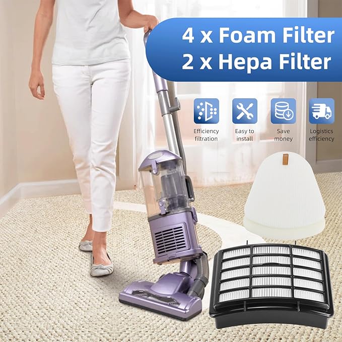 4 Foam + 2 Hepa Filter Replacement for Shark ZU503AMZ NV380 UV440 UV540 NV356e NV360 NV352 NV350 NV351 NV355 NV358 NV370 NV391 CU500 CU510 Navigator Lift-Away Deluxe Vacuum Part Xff350 Xhf350