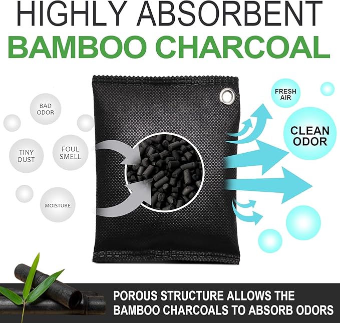 Activated Charcoal Odor Absorber, Odor Eliminator for Strong Odor,Bamboo Charcoal Air Purifying Bags for Home Car Closet Pet, Smoke Room Deodorizer (10 x 60g, Unscented)