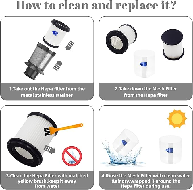 High-Efficiency Filter Replacement for INSE N5S N5T S6T S6P Pro S610/TMA T120 T121 T151 T150 T220 T210 T181 T180 T220 Cordless Vacuum Cleaner -6 pack+1pc Brush