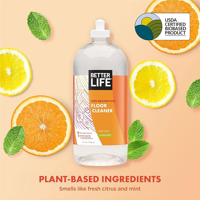 Better Life Floor Cleaner - Liquid Multipurpose Cleaner for Wood, Tile, Laminate, Vinyl, Bamboo - Hardwood Floor Cleaner for Mopping - Citrus Mint 32oz