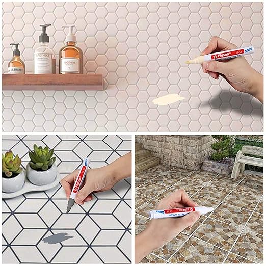 10 Pieces Tile Pen Wall Grout Color Pen Tile Repair Pen Refill Wall Gap Grout Renew Marker for Tiles Floor Kitchen Bathroom(Gray)