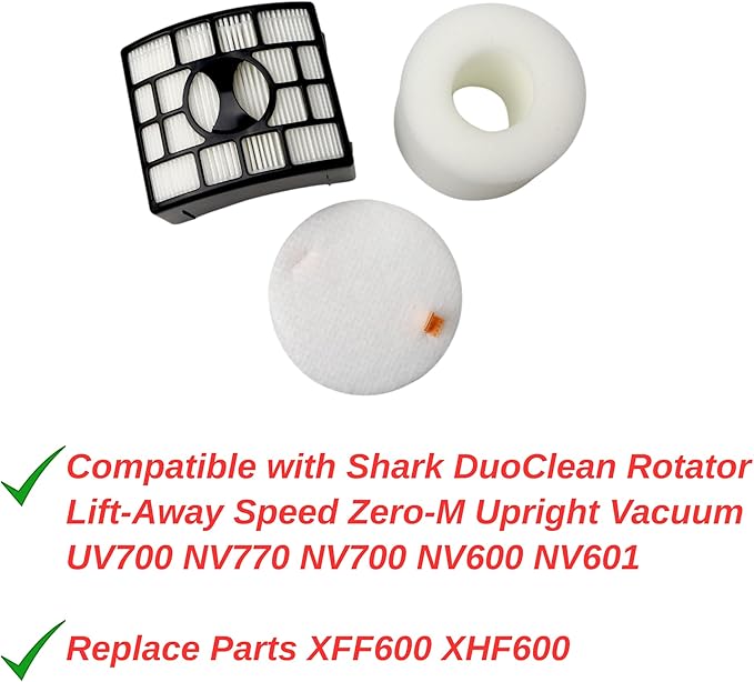 Vacuum Filter Replacement Kit for Shark DuoClean Speed Lift-away NV600 NV700 NV770 NV601 UV700, Replace Part Number XFF600 XHF600 (HEPA + Foam + Felt Filter)