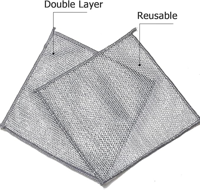 YinQin 6 PCS Double Layer Stainless Steel Scrubber Wire Dishwashing Cloth Non Scratch Stainless Steel Mesh Dish Cleaning Cloth 20x20 cm Metallic Wire Cleaning Rag Towel for Kitchen Dish Sink Stove Top
