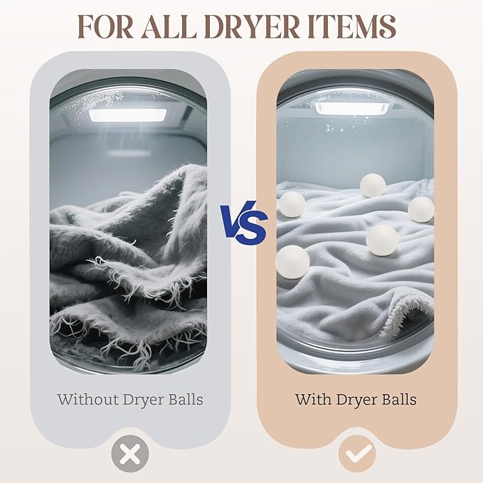 Large Wool Dryer Balls, New Zealand Dryer Balls Laundry Reusable Reduce Static Cling, Dryer Ball to Reduce Wrinkles & Shorten Drying Time, Drying Balls Fabric Softener Ball for Laundry（Pack of 6 XL)
