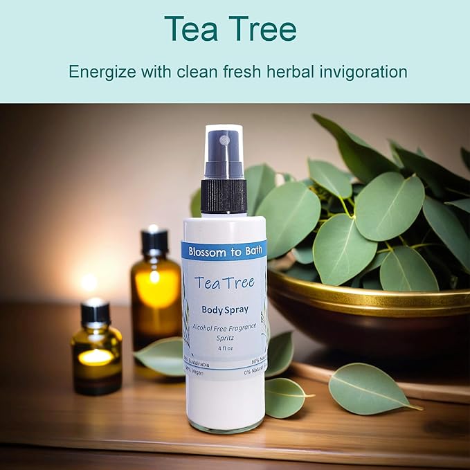 Blossom to Bath Tea Tree Body Spray (4 Ounce) - Pure Essential Oil Fragrance - Energizes Skin with an Invigoratingly Clean Scent
