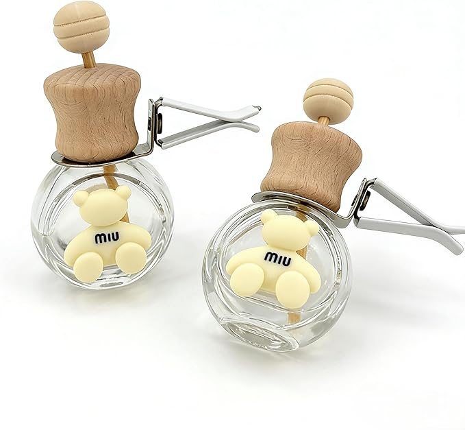 2 Pack Car Air Freshener Diffuser Bottle Refillable Empty Glass Perfume Bottle with Vent Clip, Drift Car Air Freshener Clip Essential Oil Diffuser for Car Oil Diffusers Interior Decor-A3