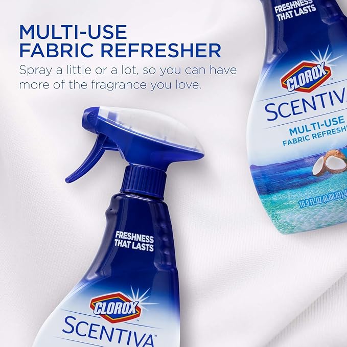 Clorox Scentiva Fabric Refresher Spray for Household Home Fabrics, Odor Refreshing Spray for Upholstery, Curtains, Bedding and Carpets, Pacific Breeze Coconut Scent, 16.9 Fl Oz - 2 Pack