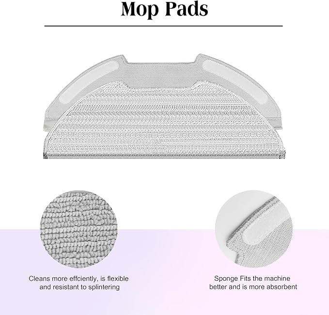 CLEANXIOR Replacement Accessories for Eureka E20 Plus Robot Vacuum,1Rubber Main Brush,4Mop Pads,2Filters,4Side Brush;2Rubber Main Brush,4Mop Pads,4Filters,6Side Brush. (17, E20)