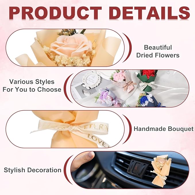 uxcell Beige Small Bouquet Car Air Freshener Vent Clips, Mini Decorative Rose Bouquet with Fragrance Diffuser for Women, Automotive Air Freshener Decoration, Style 4