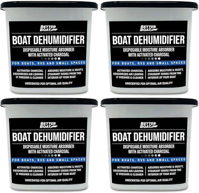 Moisture Absorber 4 Pack with Activated Charcoal Dehumidifier Bucket, Unscented Odor Absorber for Closet Basement Bathroom Boat RV, Disposable - Better Boat