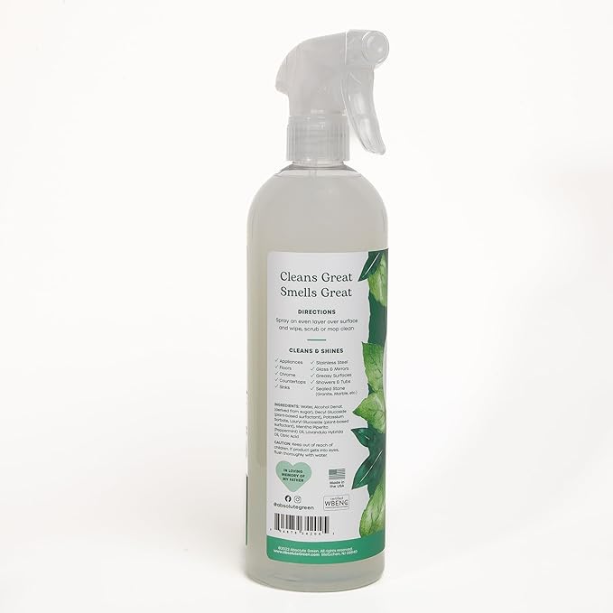 Absolute Green All Purpose Cleaner Spray, Non-Toxic, Kitchen, Bath, Countertop, Stainless, Safe around Kids + Pets, Natural Peppermint Scent, 25 oz (2 Pack)
