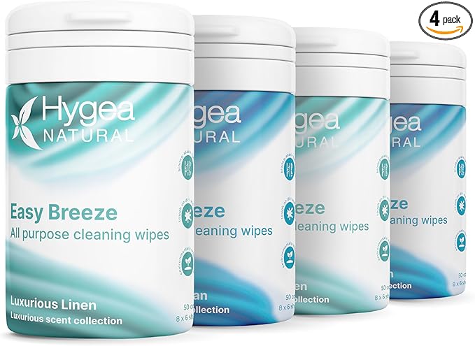 Hygea Natural EasyBreeze All Purpose Cleaning Wipes - Wipes for Multi-surface Cleaning - 2 Packs of Luxurious Linen & 2 Packs of Luxurious Clean (50 per pack)