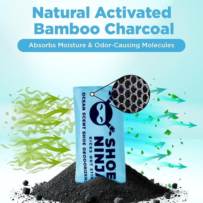 Shoe Ninja Shoe Deodorizer - Shoe Odor Elimination with Activated Charcoal, Versatile and Reusable Shoe Smell Remover, Boxing Glove Deodorizer, and Shoe Freshener, Great for Sports - 1 Pack Count of 2