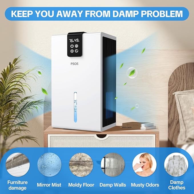 Dehumidifier, Dehumidifier for Home, 98 OZ Water Tank, 1000 sq.ft Dehumidifiers for Basement Bedroom Bathroom with Humidity Display, Auto Shut Off & Relaxing 7 Color Ambient Light, White