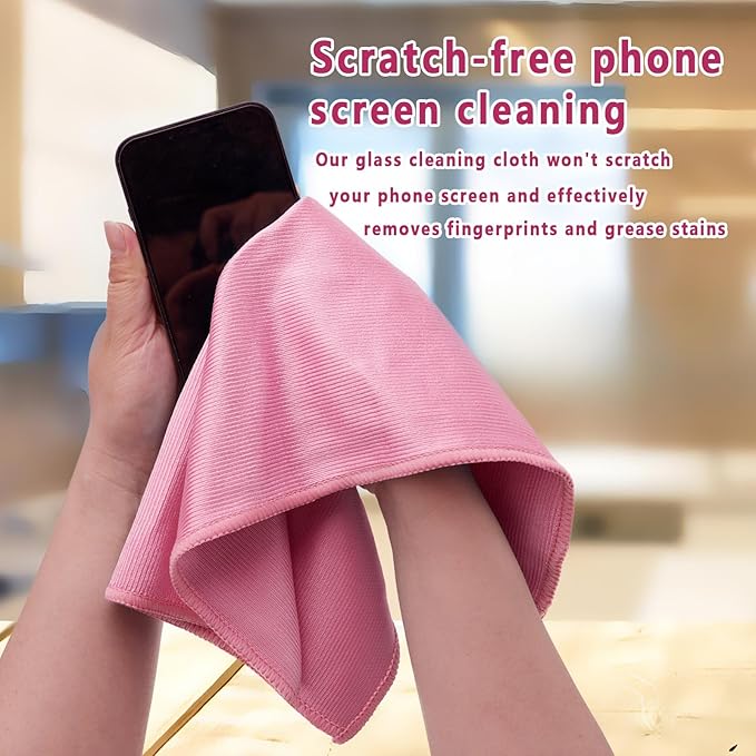 6 Pack Glass Cleaning Cloth Microfiber Cleaning Cloth for Window Eyeglass Jewelry Windshields Mirrors and Stainless Steel (Pink)