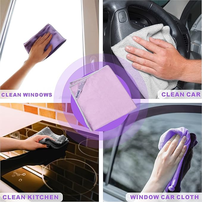 NΘrwex Window Cleaning Cloth, Glass Cloth, Cleaning Cloth, Streaks Schatches Free (Purple 2 Pack)