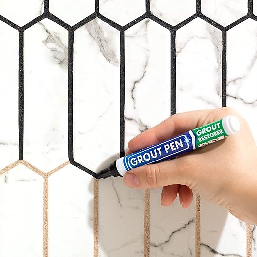Grout Pen Tile Paint Marker: 2 Pack Black with 5 Pack Replacement Tips (Narrow, 5mm) - Waterproof Grout Colorant and Sealer Pen to Renew, Repair, and Refresh Tile Grout - Cleaner Coating Stain Pens