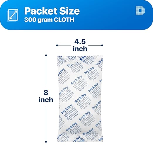 Dry & Dry 300 Gram [2 Packets] Silica Gel Packets Desiccants, Silica Packets - Rechargeable Silica Gel Packs, Desiccants Packets, Silica Gel