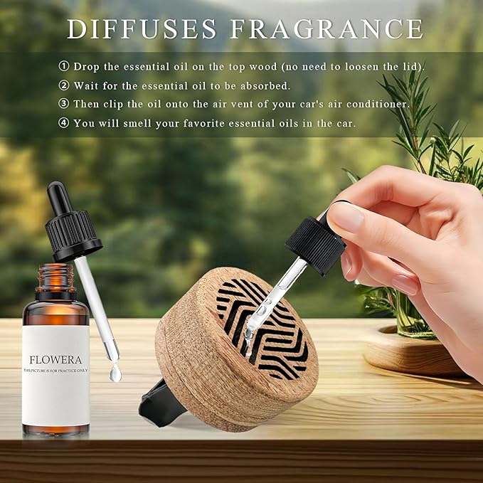 2 PCS Wood Car Essential Oil Diffuser, Wooden Aromatherapy Essential Oils Diffuser with Vent Clip, Wood Vent Clip Air Freshener for Vehicle Office Home Bedroom (Gradient Lines)