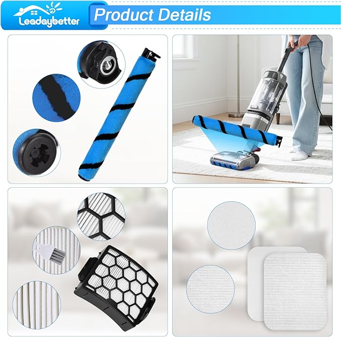 Leadaybetter UV850 Brush Filter Replacement Parts for Shark Performance Lift-Away ADV DuoClean Upright Vacuum, 1 Soft Brush Roll, 2 HEPA, 6 Foam Felt Filters, Part #1483FC2000 & XHF320 & XFFK602UKT