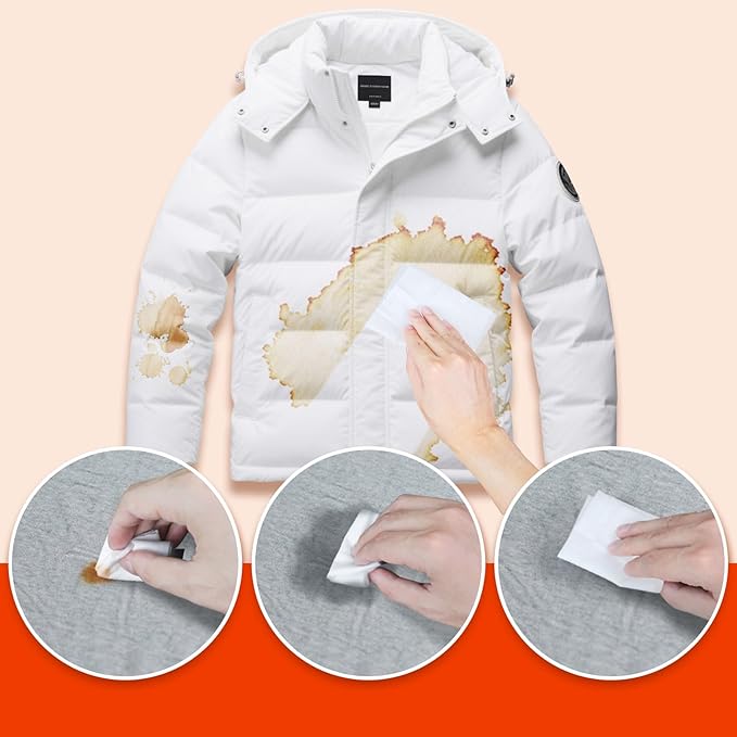 Stain Remover Wet Wipes Bulk, Individual Wrapped Stain Remover for Clothes Portable Travel Messy Eater Stain Removal Wipes Pocket Size for Clothing Fabric, Shoes, Wine, Fast Food (10 x 7.9 inch) (50)