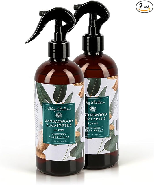 Abbey & Sullivan Linen Spray, Sandalwood Eucalyptus, Fabric Freshener and Odor Eliminator, Pack of 2, 16 oz