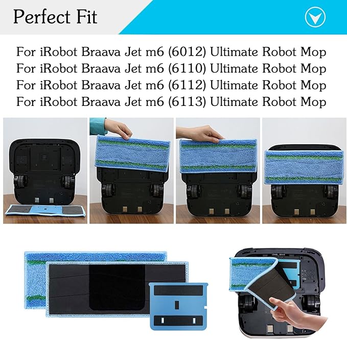 8 Pack Upgraded M6 Wet Mopping Pads for iRobot Braava Jet M6 Series (6110) (6012) (6112) (6113) Ultimate Robot Mops, New Sticky Design, Detachable, Washable and Reusable M6 Pads Accessories Parts