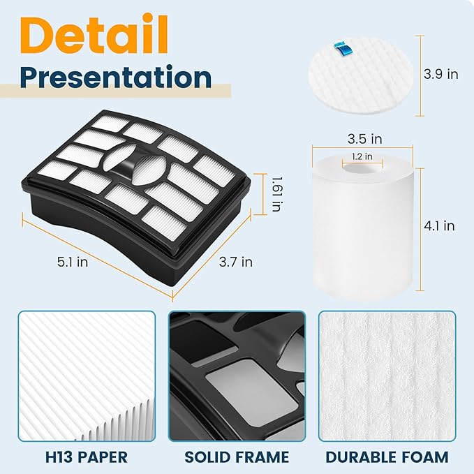 4 Foam and Felt Filters Replacement for Shark Rotator Professional Lift-Away NV500 NV501 NV502 NV503 NV505 NV510 NV520 NV552 ZU780 ZU782 ZU785 UV560, Part # XFF500 & XHF500