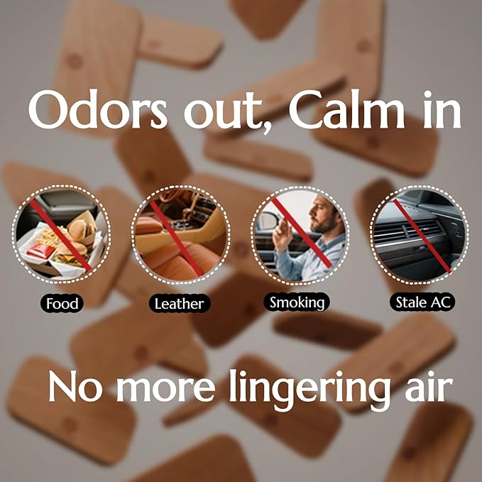 Car Air Freshener - Wood Air Freshener for Visor Clip - Long Lasting Car Odor Eliminator - Vehicle Scent Diffuser - Variety Scent Refill (Amber - Marine - English Pear, CLIP INCLUDED)