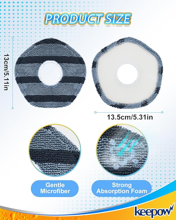 KEEPOW Vacuum Mop Replacement Pads Compatible with Eufy X10 Pro Omni / X9 Pro Robot Vacuum Cleaner, Washable and Reusable Soft Mopping Pad Parts Accessories, 8 Pack