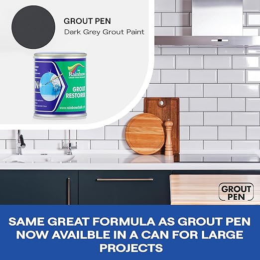 Grout Pen Paint: Waterproof Tile Paint Grout Refresh Restorer for Floor, Kitchen & Bathroom Shower Tiles - Dark Grey - Can Size for Larger Projects - 125ml (4.2oz)